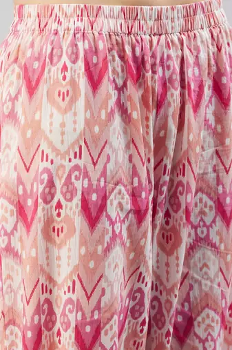 Winered woman pink geometric print collared neck embroidered pathani kurta set