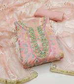 Peach Organza Hand Work Dress Material