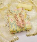 Yellow Organza Hand Work Dress Material