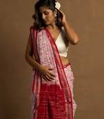 Handloom red and white sambalpuri cotton saree