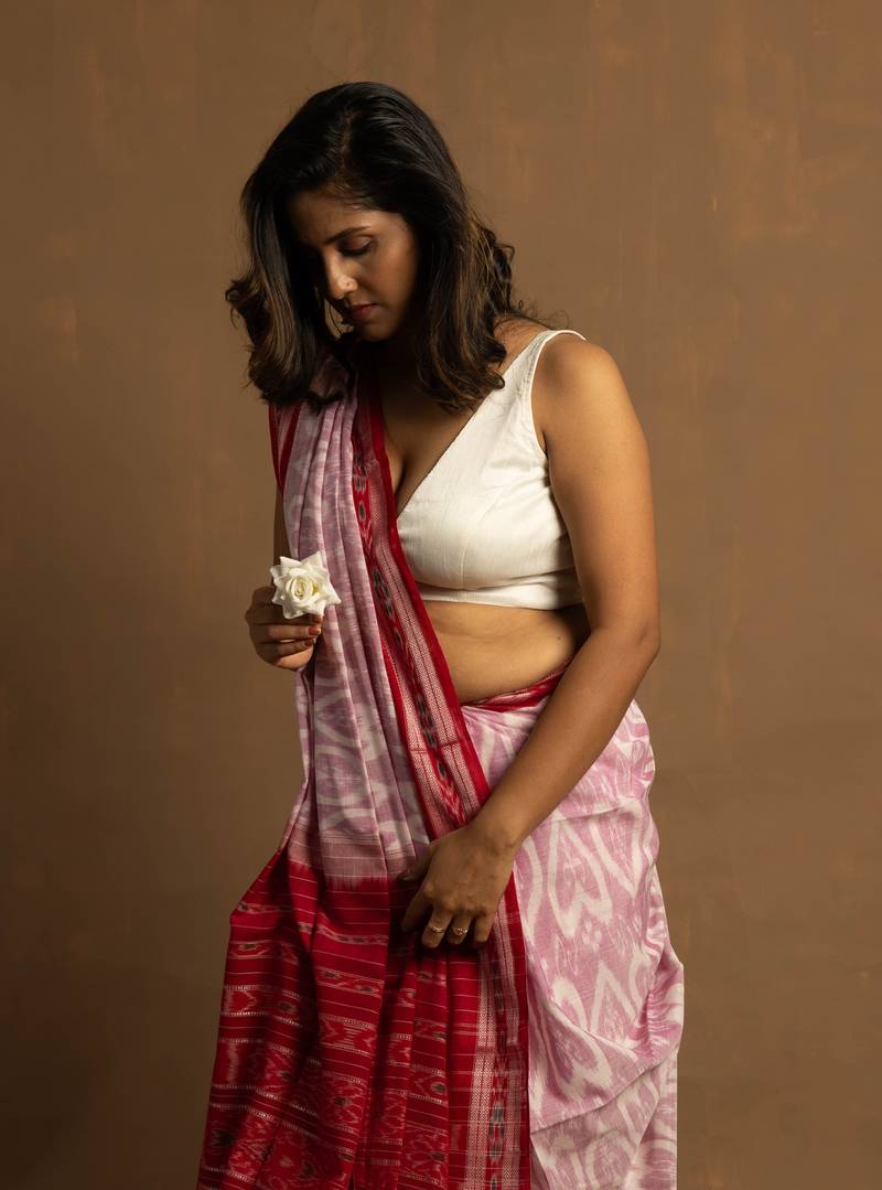 Handloom red and white sambalpuri cotton saree