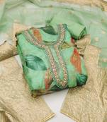 Kimisha women's green organza sequence & hand work dress material