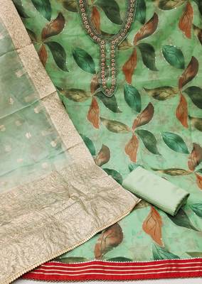 Kimisha women's green organza sequence & hand work dress material 2