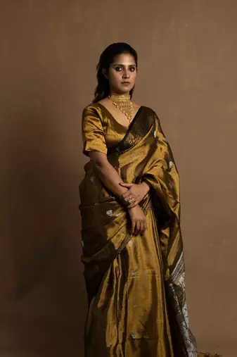 Gold Banarasi Handloom Tissue Saree with Running Blouse Piece