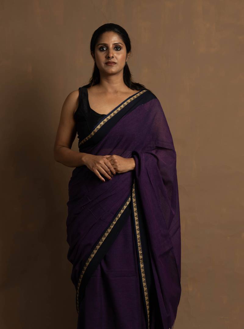 Handloom cotton purple saree with zamdani weave pallu with blouse pc