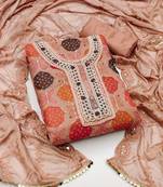 Beige Organza Hand Work Dress Material