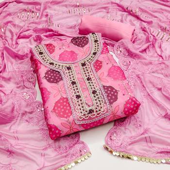 Pink Organza Hand Work Dress Material 1