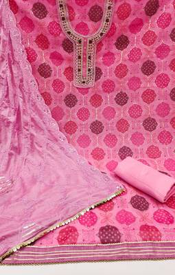 Pink Organza Hand Work Dress Material 2