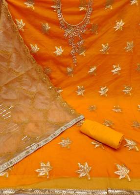 Orange Organza Hand Work Dress Material 2