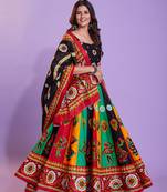 Multicolor Cotton Block Printed Navratri Lehenga Choli With Blouse