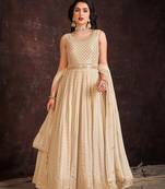 Cream color georgette base Gown with dupatta