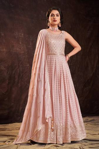 Baby Pink color georgette base Gown with dupatta