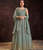 Olive color georgette base Gown with dupatta