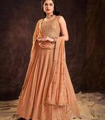 Apricot color georgette base Gown with dupatta