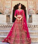 Lehenga Choli Embroidered Velvet in Rani Pink