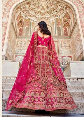 Rani Pink Embroidered Velvet Lehenga Choli 2