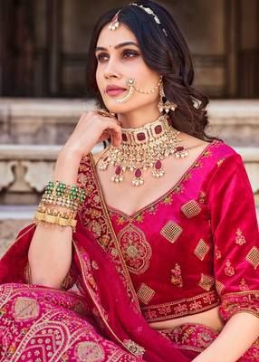 Rani Pink Embroidered Velvet Lehenga Choli 4