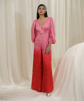 Pink & red overlap jumpsuit 1