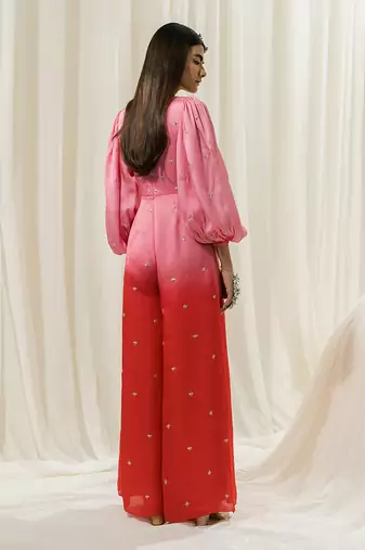 Pink & red overlap jumpsuit