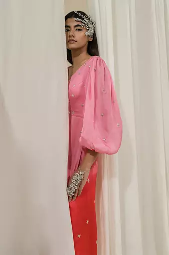 Pink & red overlap jumpsuit
