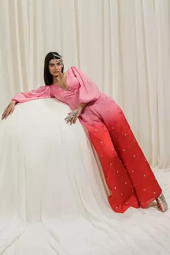 Pink & red overlap jumpsuit