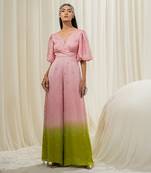 Light pink & parrot green overlap jumpsuit