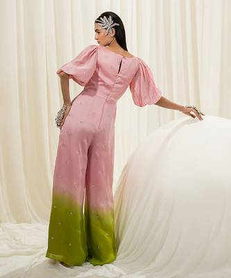 Light pink & parrot green overlap jumpsuit 2