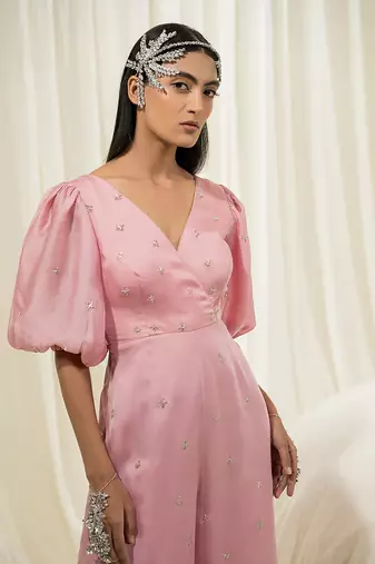 Light pink & parrot green overlap jumpsuit