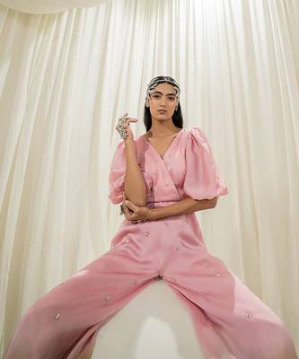 Light pink & parrot green overlap jumpsuit 4