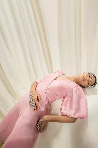 Light pink & parrot green overlap jumpsuit