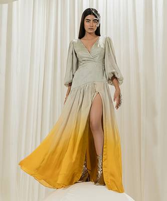 Light mint & mustard long dress 1
