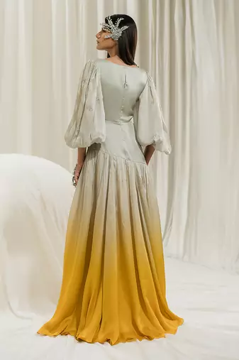 Light mint & mustard long dress