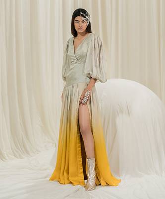 Light mint & mustard long dress 3