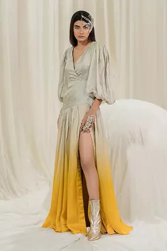Light mint & mustard long dress