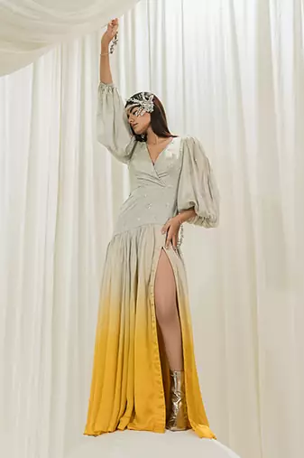 Light mint & mustard long dress