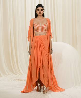 Orange cowl skirt set 1