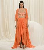 Orange cowl skirt set