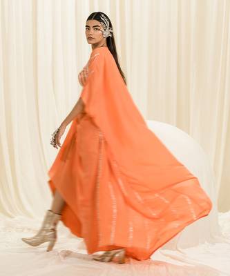 Orange cowl skirt set 2