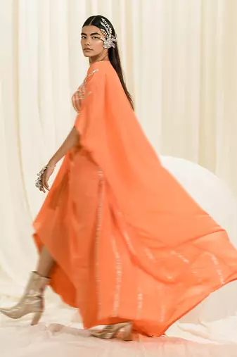 Orange cowl skirt set