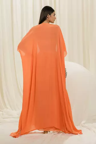 Orange cowl skirt set