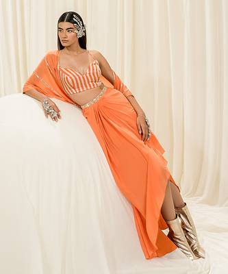 Orange cowl skirt set 4