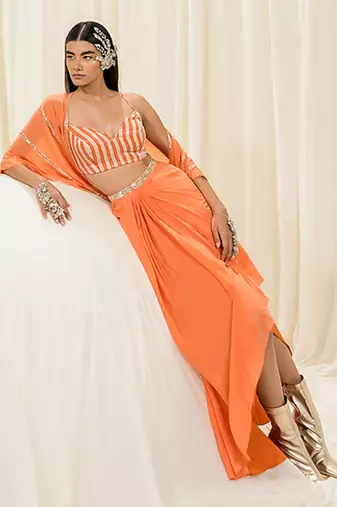 Orange cowl skirt set