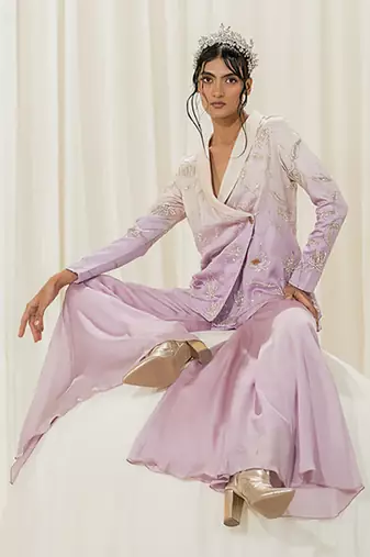 Off white & lavender jacket set