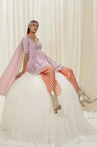 Lavender peplum dhoti set