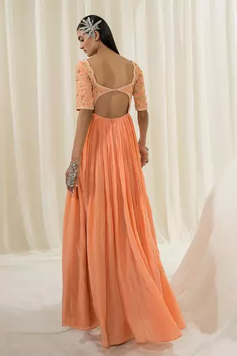 Peach anarkali with dupatta