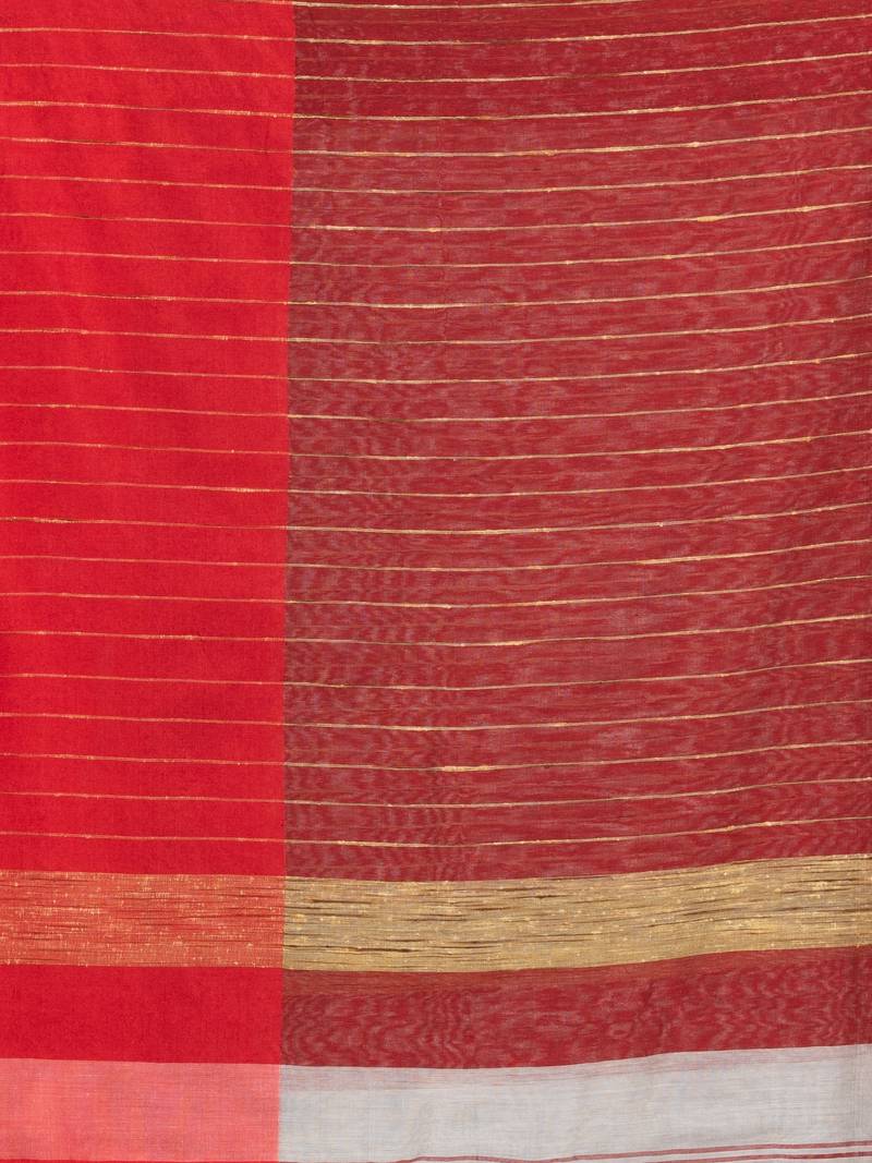 White & Red cotton blend half and half handloom saree