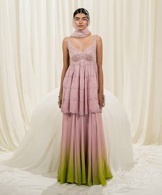 Pink & parrot green sharara set 1