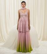 Pink & parrot green sharara set