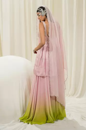 Pink & parrot green sharara set