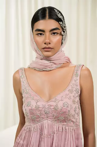 Pink & parrot green sharara set